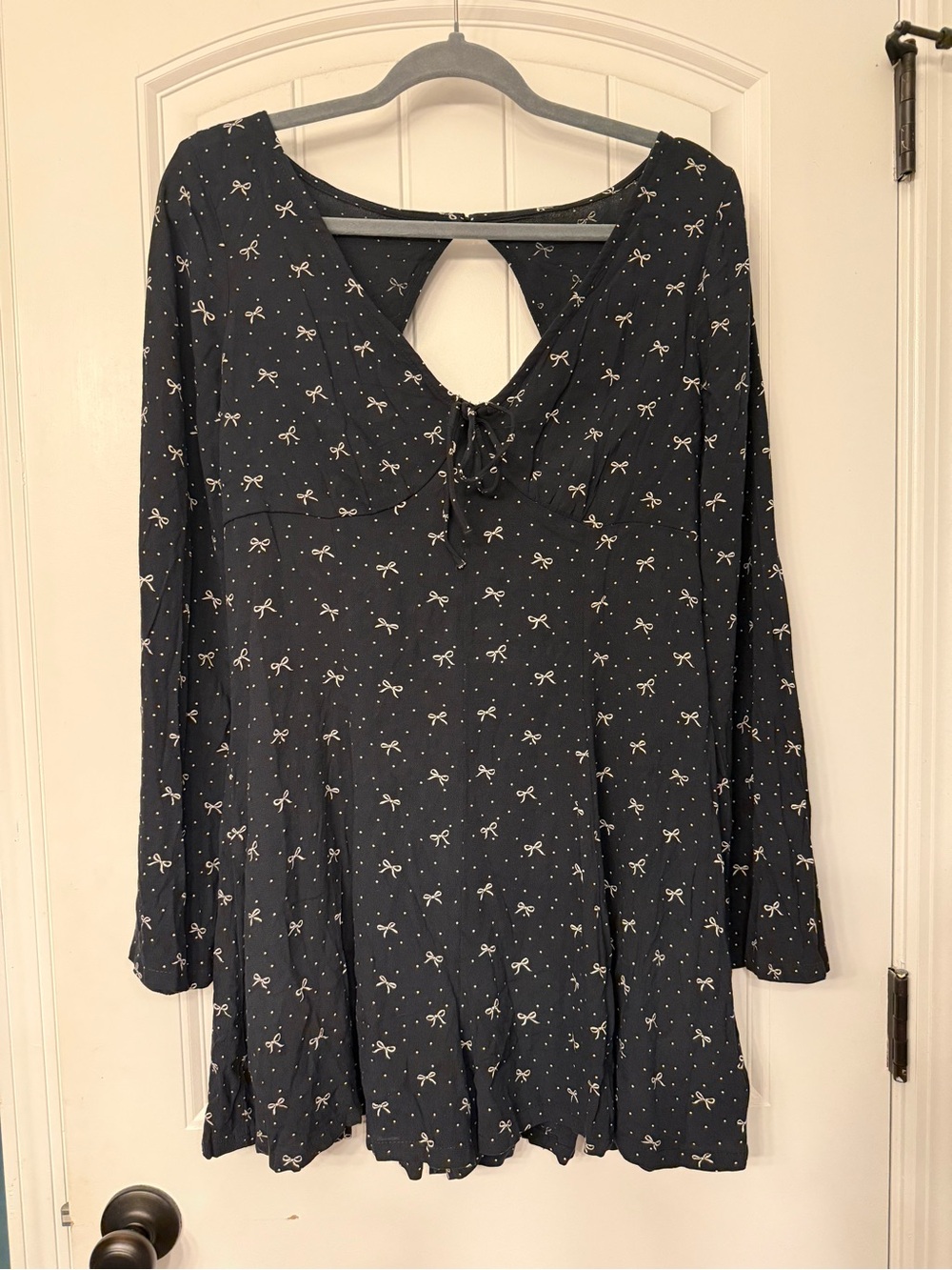 American Eagle Long-Sleeve V-Neck Romper Bow